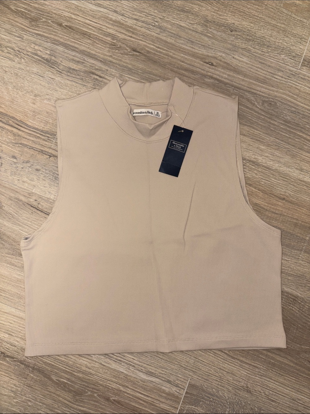 Abercrombie & Fitch Ribbed Sleeveless Cropped Tank - Light Beige